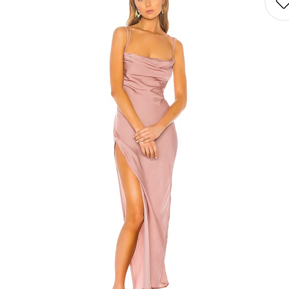 Michael Costello Blush Pink Cowl Neck Slip Dress with Thigh Slit